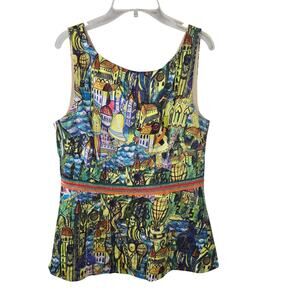 Anthropologie Weston Cityscape Multicolor Peplum Sleeveless Top Size Medium